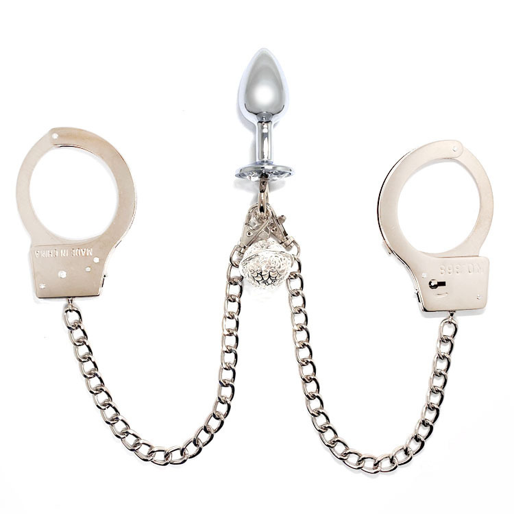 Metal Anal Plug with Bell & Handcuff Chain Set - Image 2