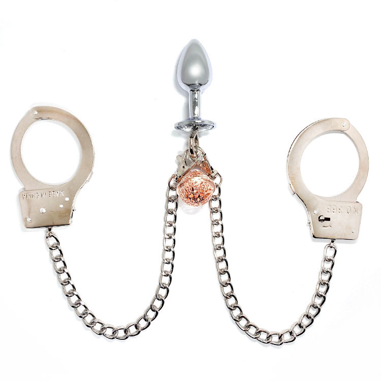 Metal Anal Plug with Bell & Handcuff Chain Set - Image 6