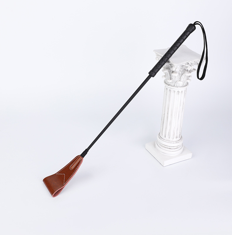 Luxury Leather Long-Handle BDSM Paddle – Braided Shaft Impact Play Tool